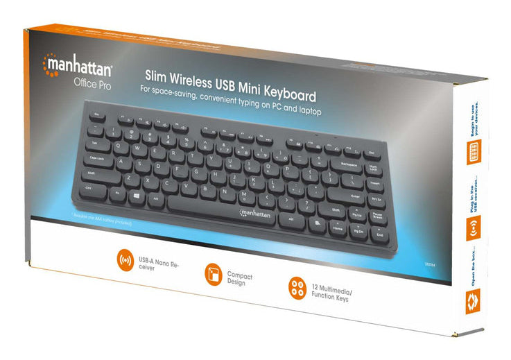 Manhattan 12 Multimedia/Function Keys, USB-A Nano Receiver, Compact, Low-Profile Format, for PC and Laptop, Black