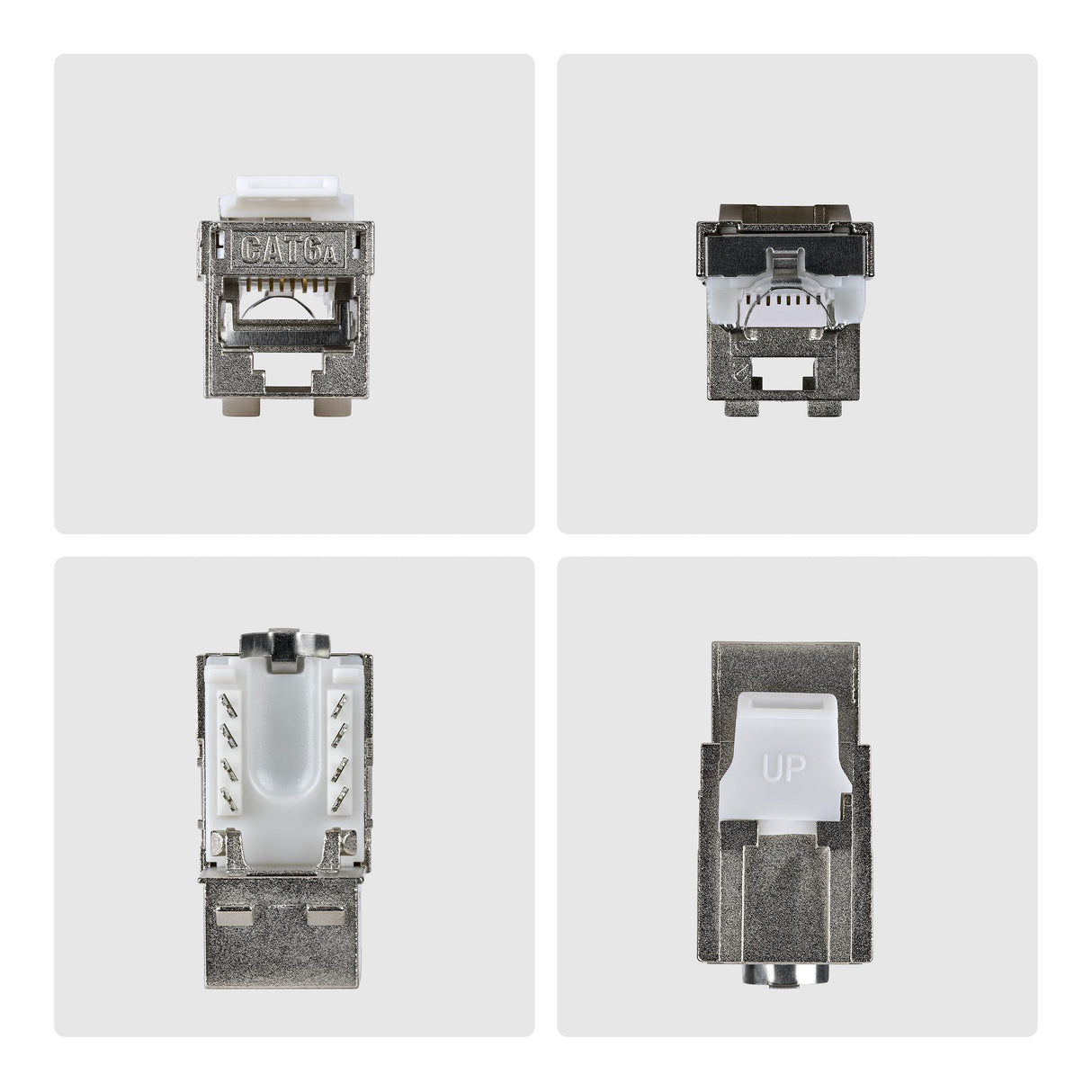 StarTech.com Shielded Cat6a Keystone Jack, 10-Pack RJ45 Ethernet Keystone Jacks, STP Cat6a Wall Jack, 90-Degree Toolless