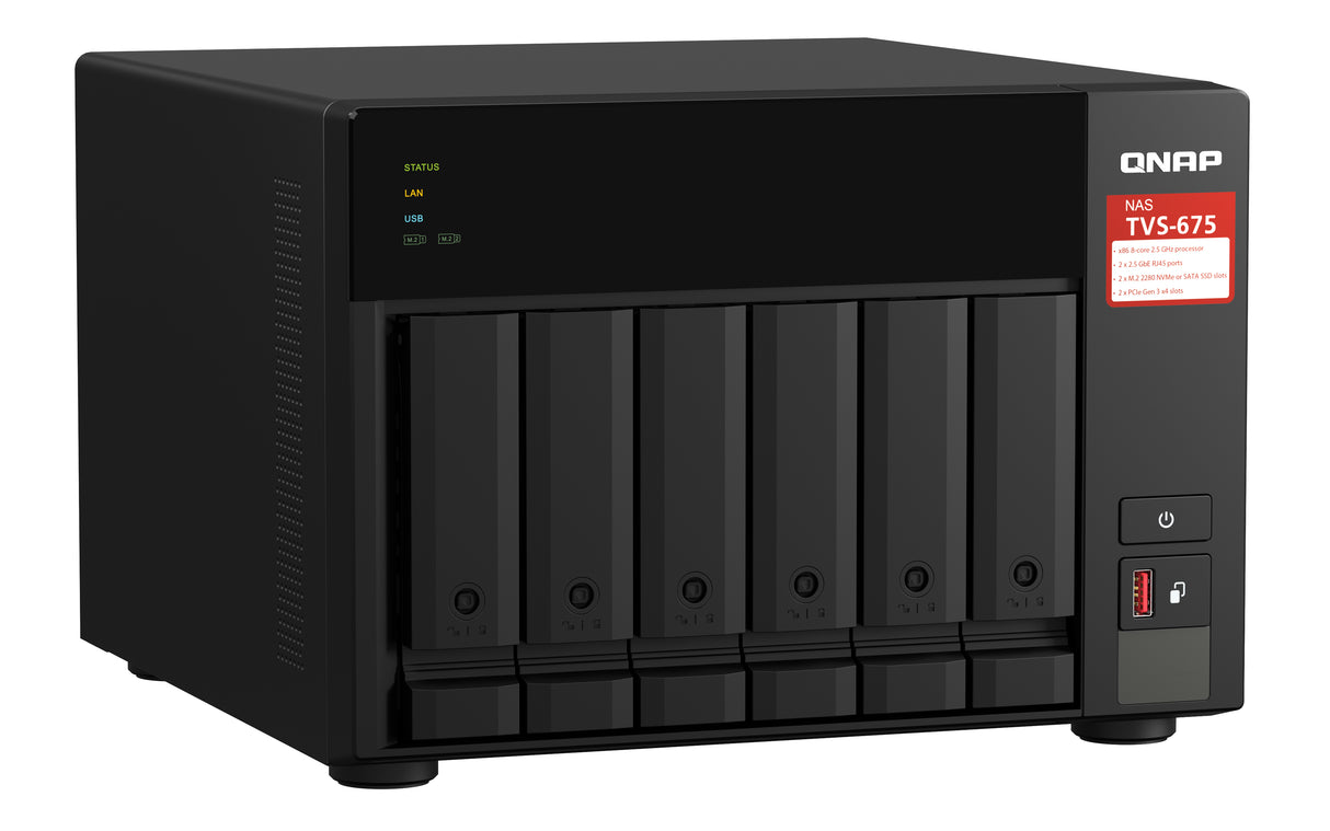 QNAP TVS-675 NAS Tower ZhaoXin KaiXian KX-6000 KX-U6580 8 GB DDR4 0 TB QuTS hero Black
