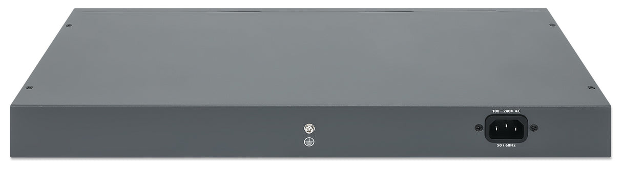 Intellinet 24-Port Gigabit Ethernet PoE+ Switch with 2 SFP Ports IEEE 802.3at/af (PoE+/PoE) Compliant, 370 W PoE Power Budget, Two 1G SFP Open Slots, Self-Healing Network, 19" Rackmount