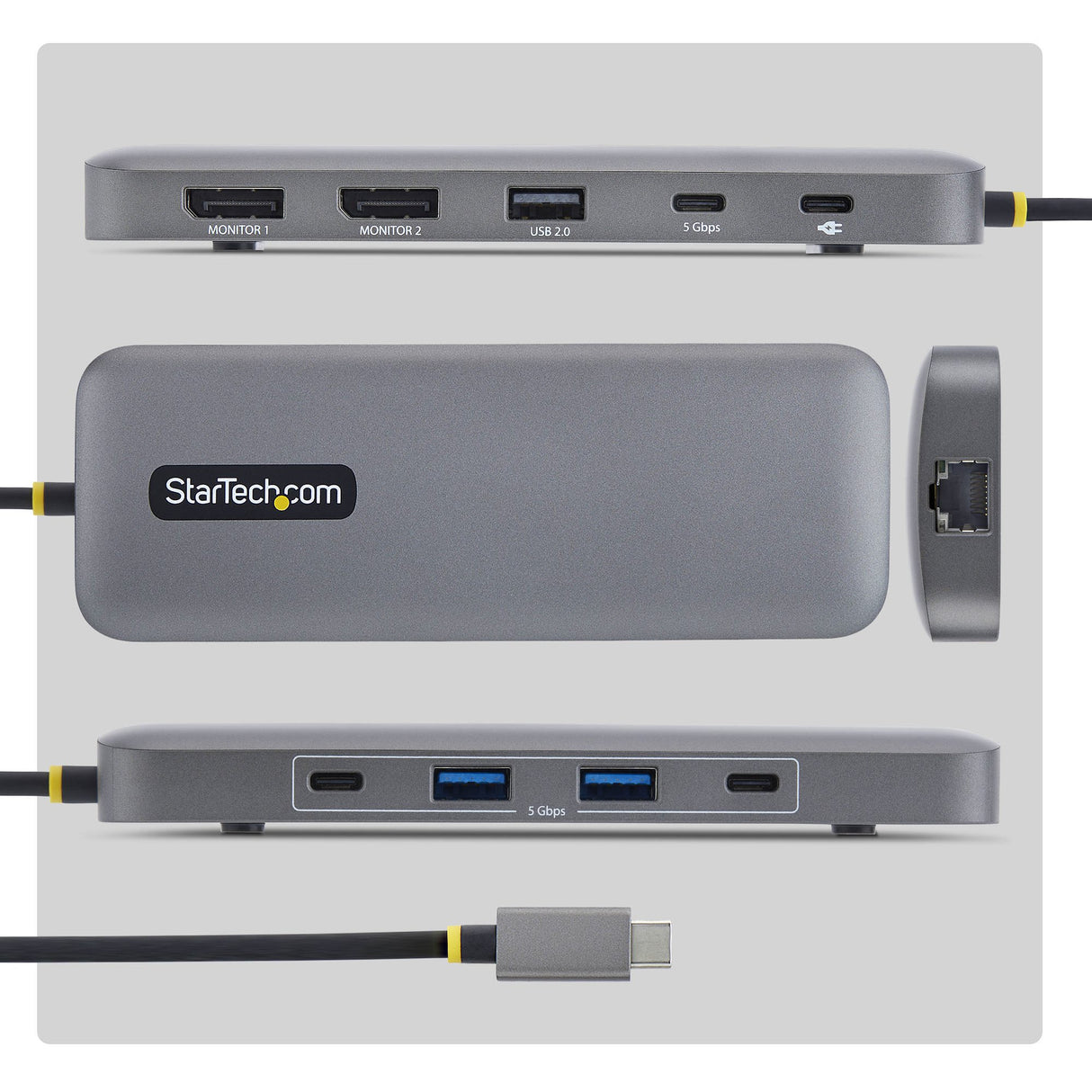 StarTech.com 10-in-1 USB-C to Dual-DisplayPort Multiport Adapter, 100W Power Delivery Charging, 2x 4K 60Hz, 5-Port 5Gbps Hub, Gigabit Ethernet, Type-C Mini Dock