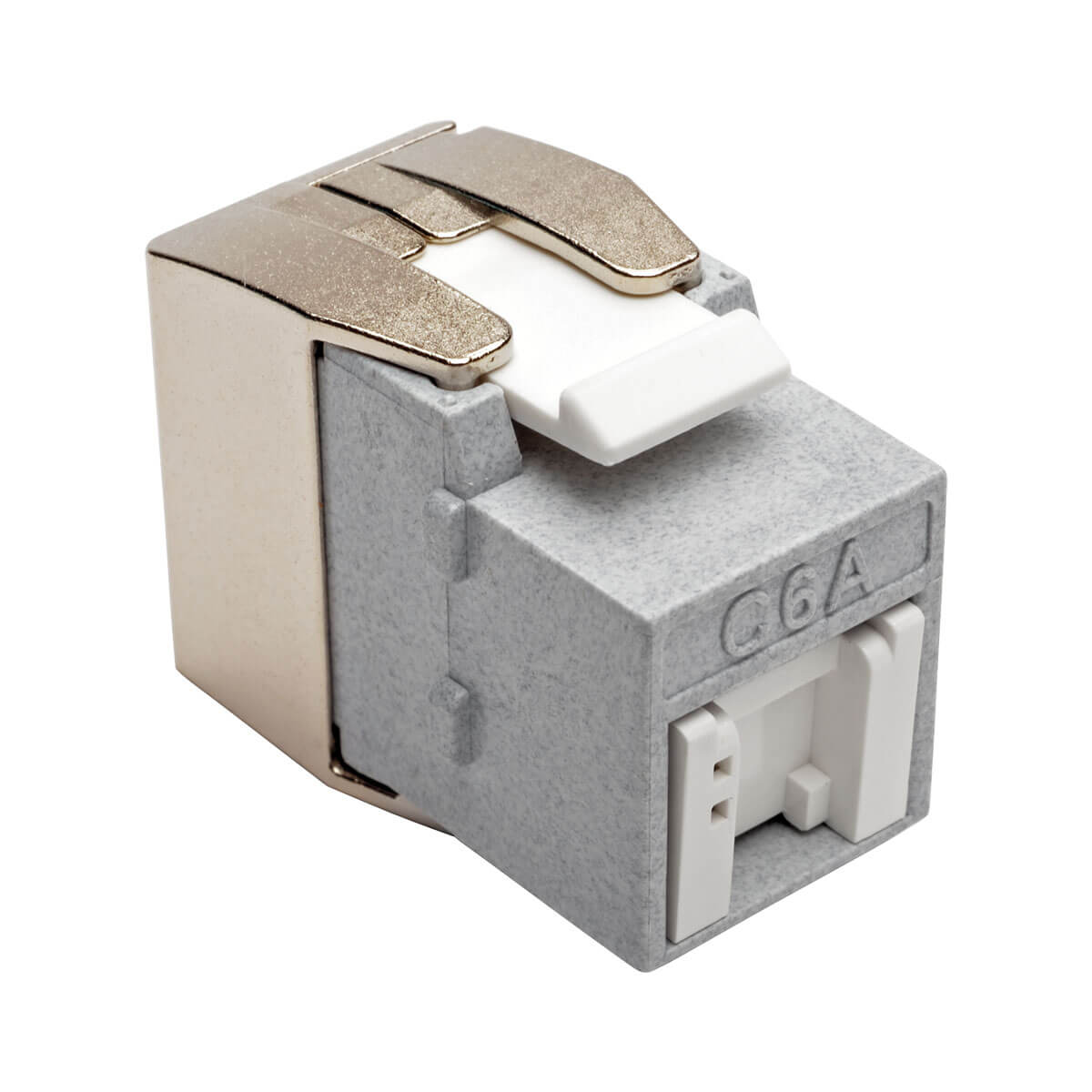Tripp Lite Keystone Jack Cat6a Toolless PoE/PoE+ Compliant, Shuttered - Gray