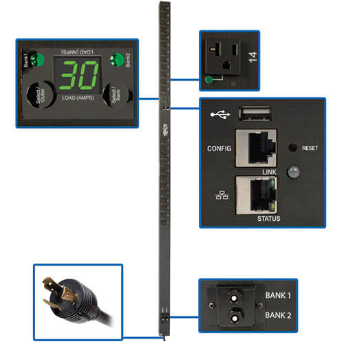 Tripp Lite PDU Switched (1P) 2.9kW 120V 24A L5-30P 9' /(24) 5-15/20R 70"