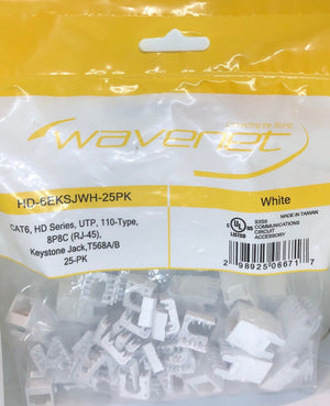 Wavenet Keystone Jack CAT5E, HD Series, UTP, 110, 8P8C,T568A/B, White, 25PK