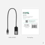 Plugable Technologies 2-in-1 USB Splitter with Dual USB 2.0 Ports, Compatible with Windows, Linux, macOS, Chrome OS, USB Multiport Hub for Laptops