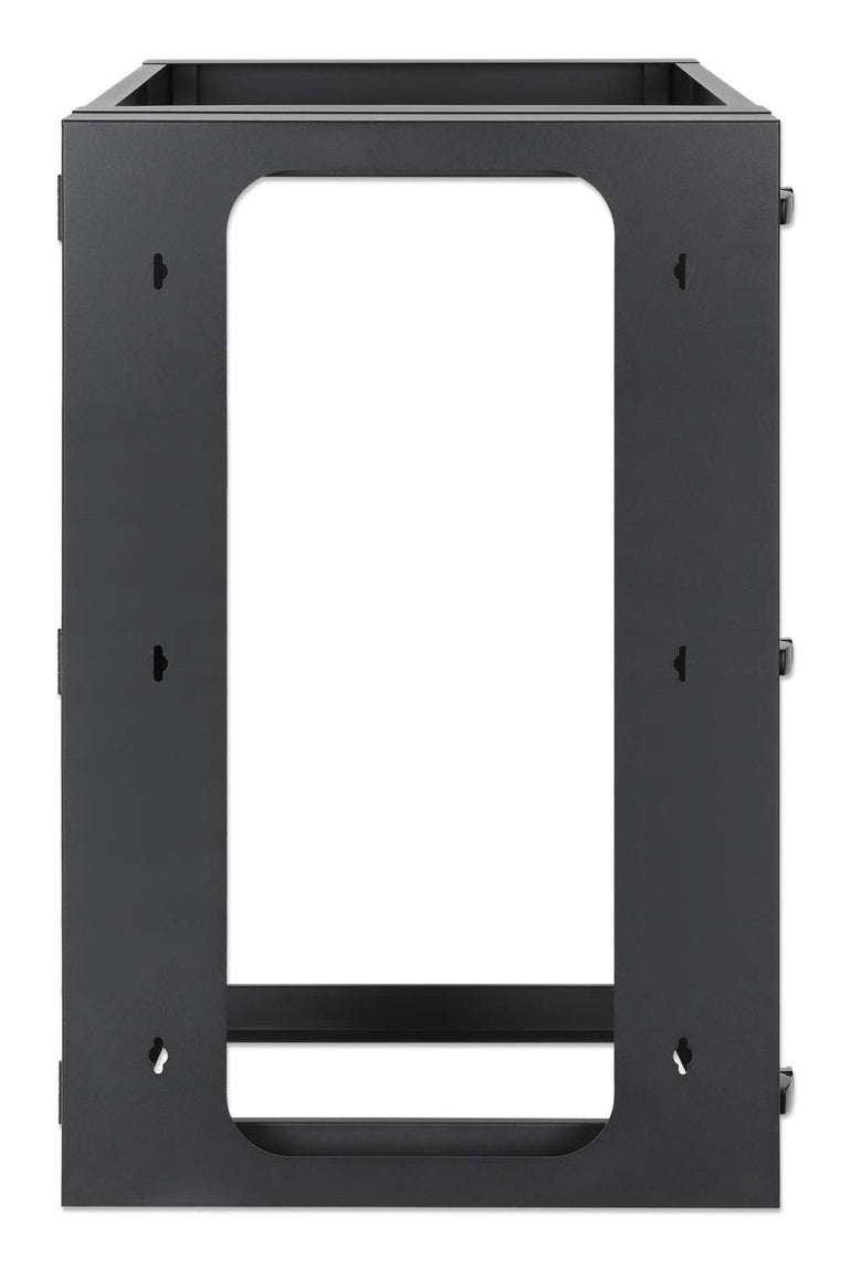 Intellinet Wall Mount Open Frame Network Rack, 15U, Rear-hinged Swing Frame, Assembled, 4-Post, 23.6 in., Black RAL 9004