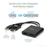 StarTech.com 2-Port Multi Monitor Adapter - DisplayPort 1.2 MST Hub - Dual 4K 30Hz or 1080p - USB Bus Powered - Video Splitter for Extended Desktop Mode on Windows PCs Only - DP to 2x DP