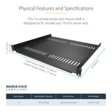 StarTech.com 2-Pack 1U Server Rack Shelf, Vented Universal Rack Mount Cantilever Shelf, For 19" Rack/Cabinet, Heavy-Duty Steel, 44lb/20kg Capacity, 16" Deep Tray