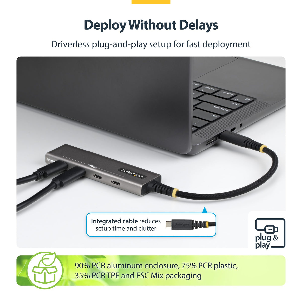 StarTech.com 4-Port USB-C Hub, 10Gbps, 100W PD Charging, 4x USB-C Ports, Overcurrent Protection, PCR Aluminum, For MacBook / Dell / ThinkPad / HP / iPad / Tablet