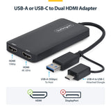 StarTech.com USB to Dual HDMI Adapter, USB A/C to 2x HDMI Displays (1x 4K30Hz, 1x 1080p), 4.3in/11cm Cable, USB 3.0 to HDMI Display Adapter, Windows/macOS, Black