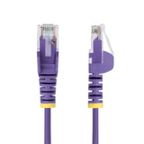 StarTech.com 2ft Purple Slim CAT6 Ethernet Cable, Snagless, 100W PoE, UTP, LSZH, 28AWG Pure Bare Copper Wire, Slim RJ45 Network Patch Cord w/Strain Reliefs, Individually Tested