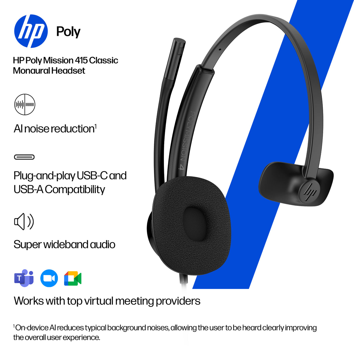 HP Poly Mission 415 Monaural USB Wired Headset Classic (Bulk)