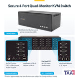 StarTech.com Secure 4-Port Quad-Monitor KVM Switch, DVI, NIAP 4.0 Desktop KVM for Keyboard / Mouse, Metal Housing, CAC Port, Made in the USA