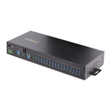 StarTech.com 16-Port Industrial USB 3.0 Hub 5Gbps, Metal, DIN/Surface/Rack Mountable, ESD Protection, Terminal Block Power, up to 120W Shared USB Charging, Dual-Host Hub/Switch - TAA