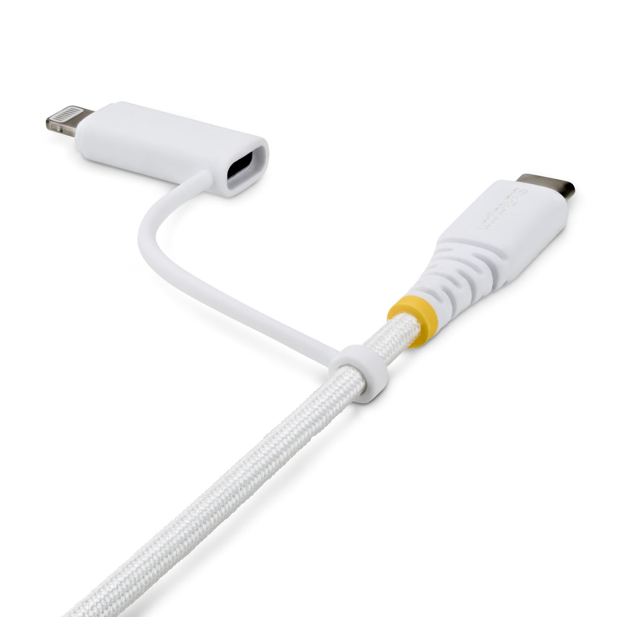 StarTech.com 1m (3ft) 2-in-1 Rugged USB-C Charging Cable with Lightning Adapter, 30W/60W (3A), Apple MFi Certified, Braided USB C Charger Cord for iPhone/iPad/Android