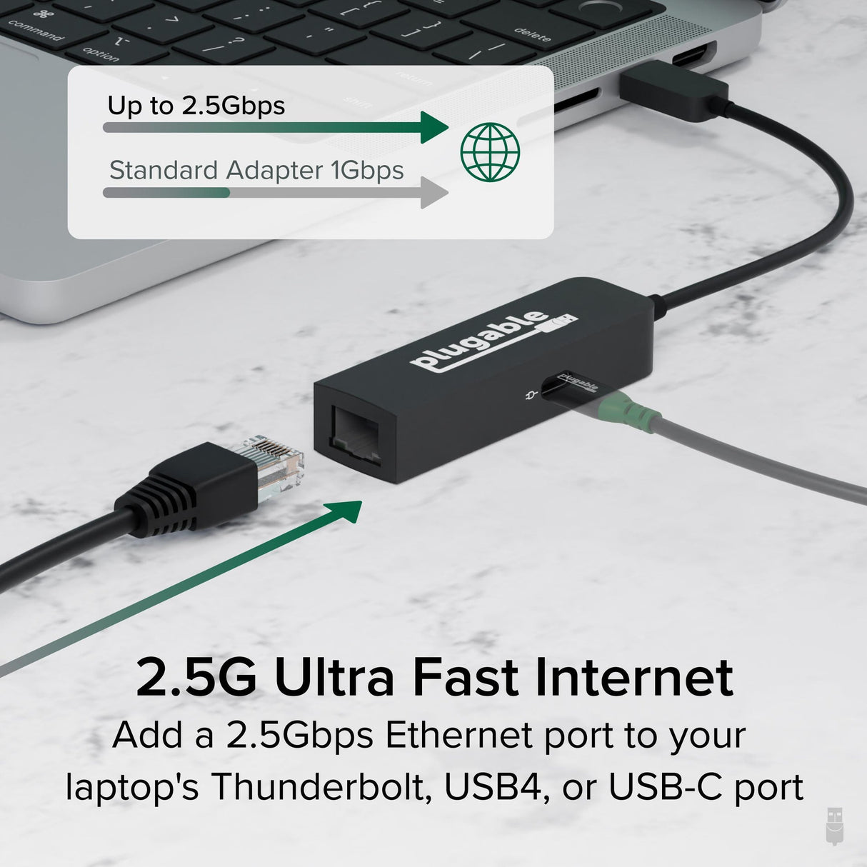 Plugable Technologies USB C to Ethernet Adapter 2.5Gb with 100W USB-C PD Charging, 2.5 Gigabit Type C USB Ethernet Adapter for Windows, MacBook, Chrome, iPad, Surface, XPS, Thunderbolt 4, USB4 (USBC-E2500PD)