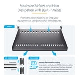 StarTech.com 2-Pack 1U Server Rack Shelf, Vented Universal Rack Mount Cantilever Shelf, For 19" Rack/Cabinet, Heavy-Duty Steel, 44lb/20kg Capacity, 16" Deep Tray