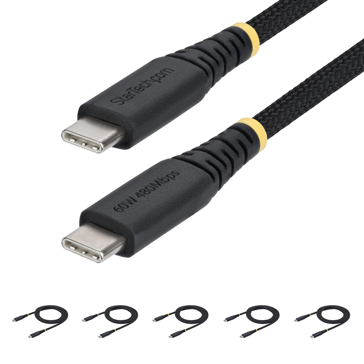 StarTech.com 5-Pack 3ft (91cm) USB-C Charging Cable, 60W (3A) PD, Dual-Layer Braided Nylon/TPE Jacket, Rugged USB C Charging Cord, USB 2.0 Laptop Charger Cable