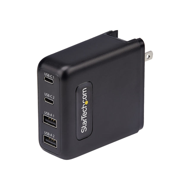 StarTech.com 100W USB-C Wall Charger, 2x USB-C/2x USB-A, Quick Charging Portable GaN Charger Power Adapter, USB Power Delivery 3.0