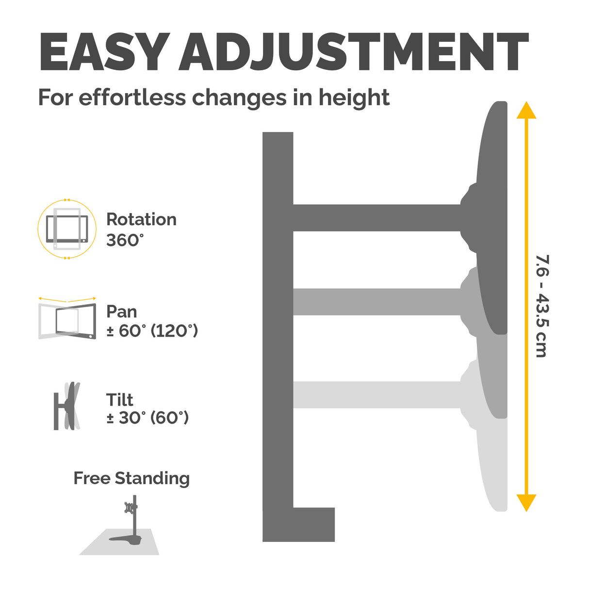 Fellowes Seasa Dual Monitor Arm - Freestanding Monitor Mount for 8KG 27 inch Screens - Ergonomic Adjustable Monitor Arm - Tilt 45° Pan 120° Rotation 360°, VESA 75 x 75/100 x 100 - Black