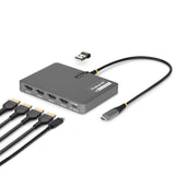 StarTech.com USB-C to Quad-Monitor Workstation Adapter, 4K 60Hz HDMI, 140W PD Passthrough for Laptop Charging, USB Port for Wireless Keyboard / Mouse, TAA