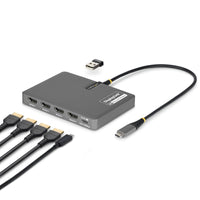 StarTech.com USB-C to Quad-Monitor Workstation Adapter, 4K 60Hz HDMI, 140W PD Passthrough for Laptop Charging, USB Port for Wireless Keyboard / Mouse, TAA