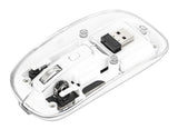 Manhattan Transparent Rechargeable Wireless Mouse, Clear/White, Adjustable 800/1200/1600dpi, With RGB LED light, 2.4Ghz (effective range up to 10m), USB, Optical, Ambidextrous, Four Button with Scroll Wheel, Slim Design, USB-A micro receiver...