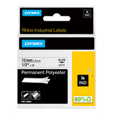 DYMO Rhino Industrial Permanent Polyester Labels | 12 mm x 5.5 m | Black Print on White | Self-Adhesive | for Rhino & LabelManager Label Makers