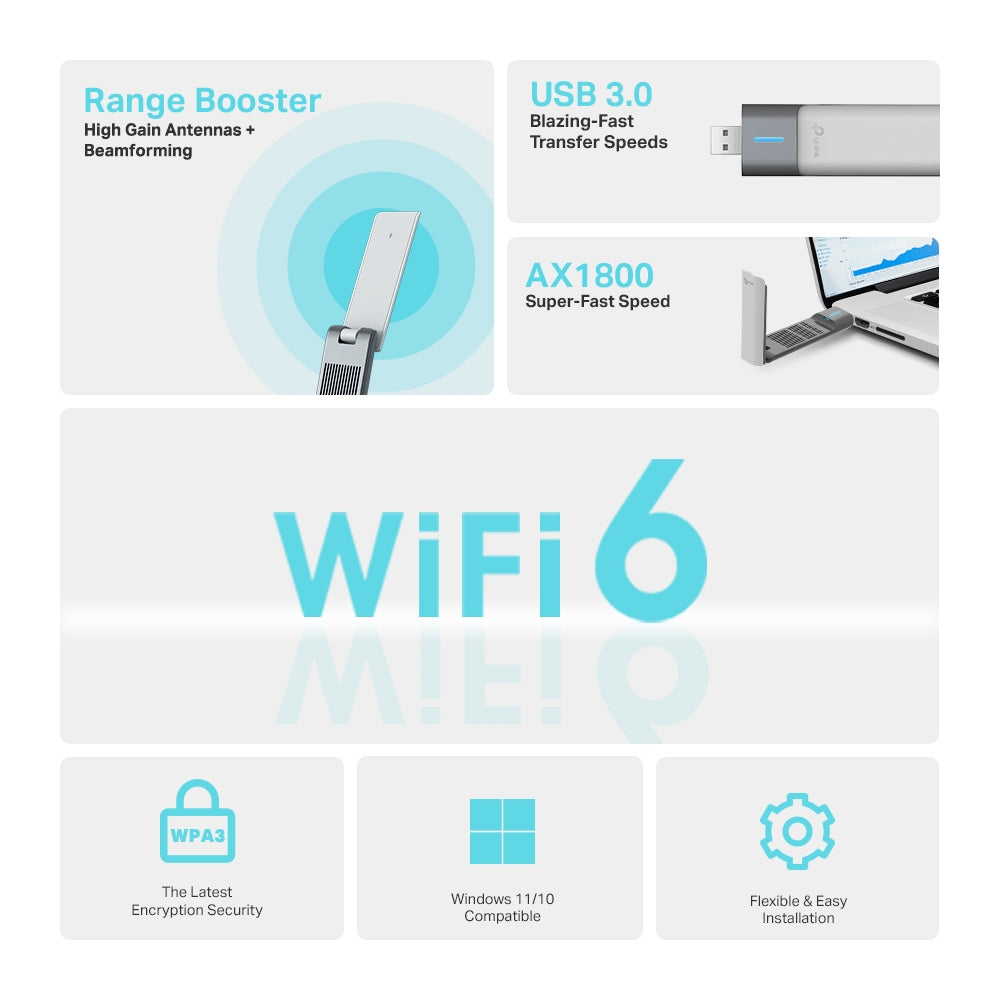 TP-Link Archer AX1800 High Gain Dual Band Wi-Fi 6 USB Adapter