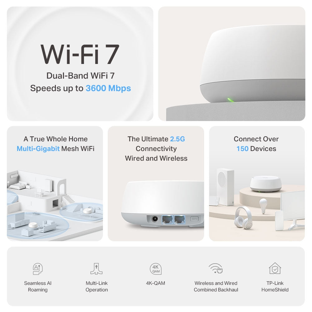 TP-Link BE3600 Whole Home Mesh Wi-Fi 7 System(1-Pack)