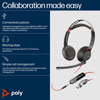 HP Poly Blackwire 5220 Stereo USB-C Headset +3.5mm Plug +USB-C/A Adapter