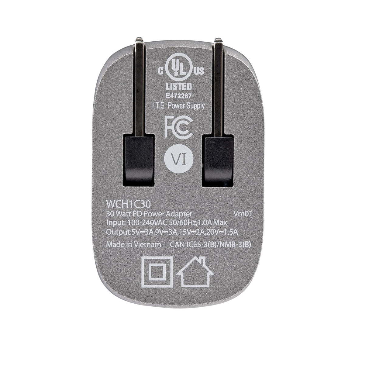 StarTech.com 30W USB-C Wall Charger - Portable GaN Charger w/ Power Delivery - 6ft Cable - USB C Power Adapter w/ Fast Charging - USB Type C Wall Charger, USB-C Charger