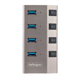 StarTech.com 4 Port Self-Powered USB C Hub with Individual On/Off Switches, USB 3.0 (5Gbps) Expansion Hub with Power Supply, Desktop Laptop USB-C to USB-A Splitter