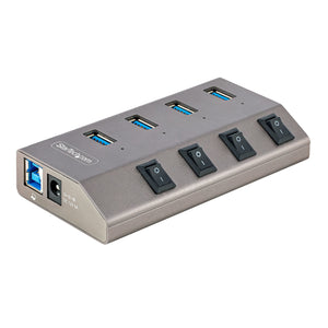 StarTech.com 4 Port Self-Powered USB C Hub with Individual On/Off Switches, USB 3.0 (5Gbps) Expansion Hub with Power Supply, Desktop Laptop USB-C to USB-A Splitter