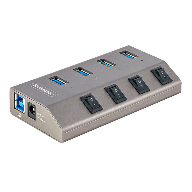 StarTech.com 4 Port Self-Powered USB C Hub with Individual On/Off Switches, USB 3.0 (5Gbps) Expansion Hub with Power Supply, Desktop Laptop USB-C to USB-A Splitter