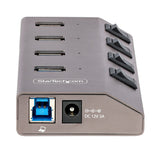 StarTech.com 4 Port Self-Powered USB C Hub with Individual On/Off Switches, USB 3.0 (5Gbps) Expansion Hub with Power Supply, Desktop Laptop USB-C to USB-A Splitter