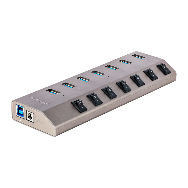 StarTech.com 7 Port Self-Powered USB C Hub with Individual On/Off Switches, USB 3.0 (5Gbps) Expansion Hub with Power Supply, Desktop Laptop USB-C to USB-A Splitter