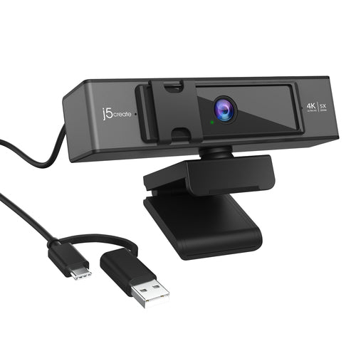 j5create JVCU435 USB™ 4K Ultra HD Webcam with 5x Digital Zoom Remote Control, 3840 x 2160 Video Capture Resolution, Black and Silver