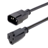 StarTech.com 3ft (1m) Power Extension Cord, IEC 320 C14 to NEMA 5-15R, 10A 125V, 18AWG, Black Computer Power Extension Cord, AC Outlet Extension Cable for Power Supplies/ PDUs / Network Equipment