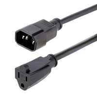StarTech.com 3ft (1m) Power Extension Cord, IEC 320 C14 to NEMA 5-15R, 10A 125V, 18AWG, Black Computer Power Extension Cord, AC Outlet Extension Cable for Power Supplies/ PDUs / Network Equipment