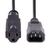 StarTech.com 3ft (1m) Power Extension Cord, IEC 320 C14 to NEMA 5-15R, 10A 125V, 18AWG, Black Computer Power Extension Cord, AC Outlet Extension Cable for Power Supplies/ PDUs / Network Equipment