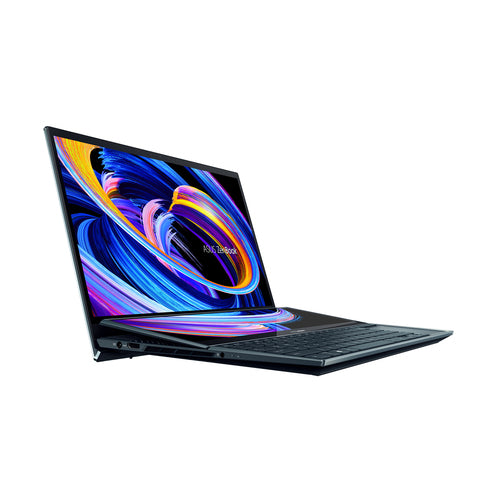 ASUS Zenbook Pro Duo 15 OLED UX582ZM-XH71-CA laptop Intel® Core™ i7 i7-12700H 39.6 cm (15.6") Touchscreen Full HD 16 GB LPDDR5-SDRAM 1 TB SSD NVIDIA GeForce RTX 3060 Wi-Fi 6 (802.11ax) Windows 11 Pro Blue