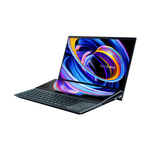 ASUS Zenbook Pro Duo 15 OLED UX582ZM-XH71-CA laptop Intel® Core™ i7 i7-12700H 39.6 cm (15.6") Touchscreen Full HD 16 GB LPDDR5-SDRAM 1 TB SSD NVIDIA GeForce RTX 3060 Wi-Fi 6 (802.11ax) Windows 11 Pro Blue