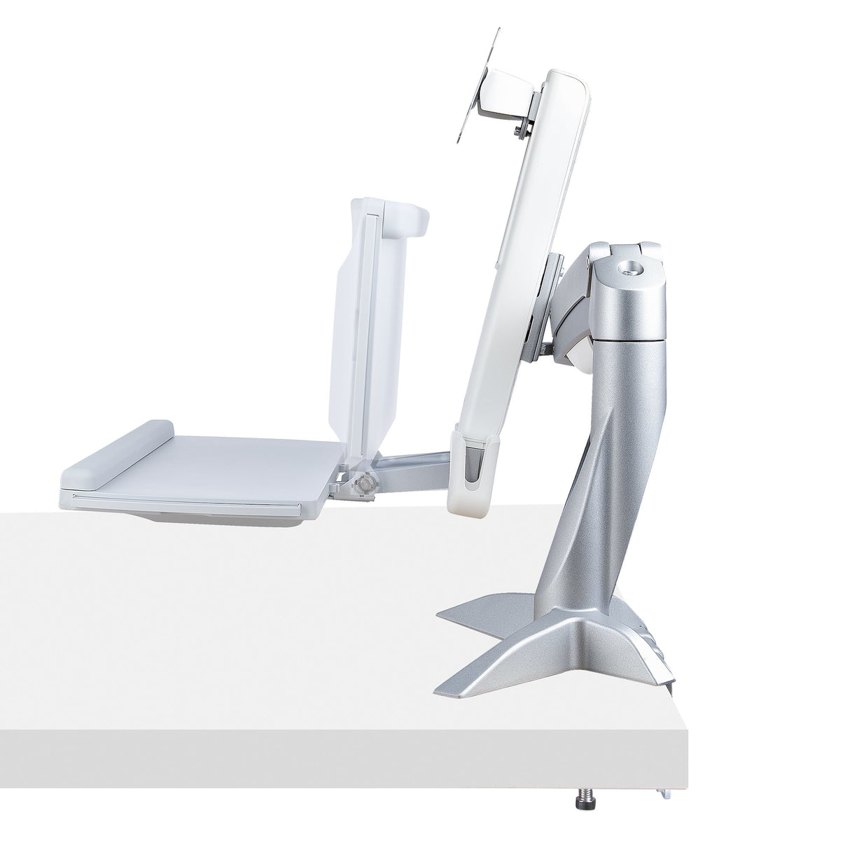StarTech.com Sit-Stand Monitor Arm with Keyboard/Mouse Tray - Adjustable Desk Mount Sit-Stand Workstation Arm for Single 27" VESA Display - Ergonomic Articulating Standing Desk Converter - TAA