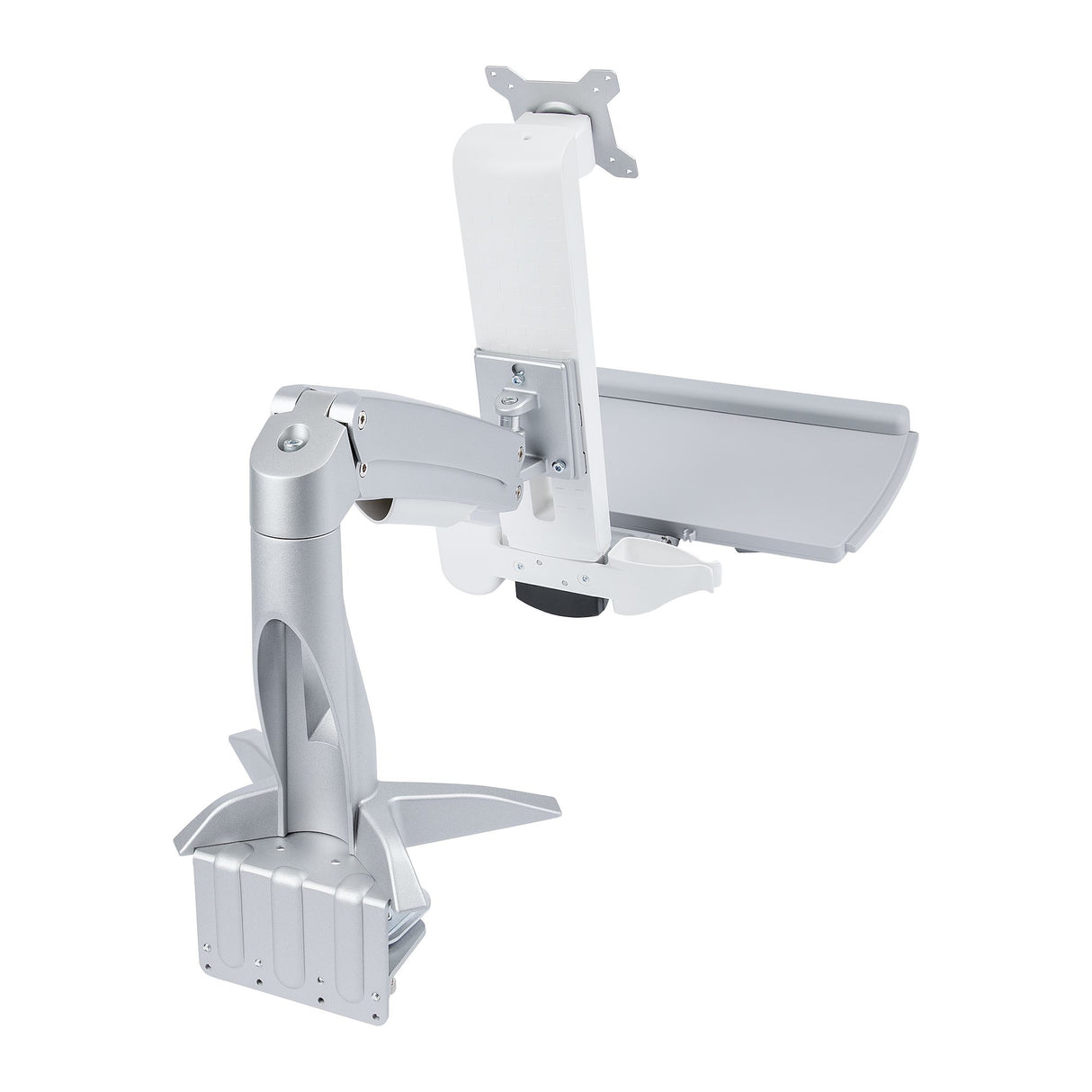 StarTech.com Sit-Stand Monitor Arm with Keyboard/Mouse Tray - Adjustable Desk Mount Sit-Stand Workstation Arm for Single 27" VESA Display - Ergonomic Articulating Standing Desk Converter - TAA