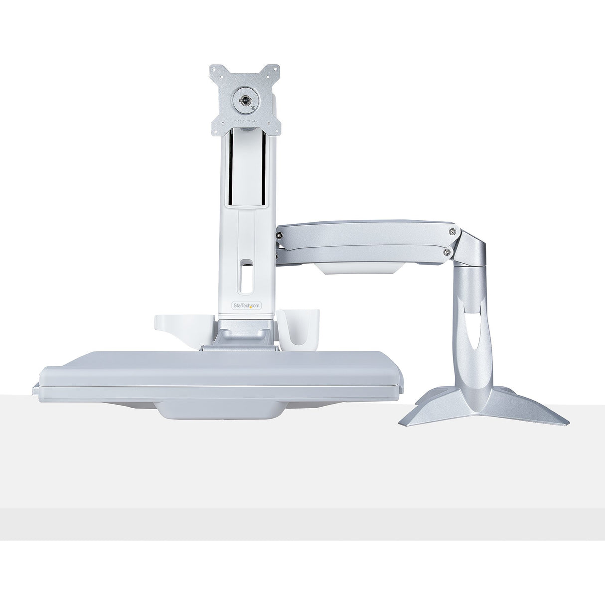 StarTech.com Sit-Stand Monitor Arm with Keyboard/Mouse Tray - Adjustable Desk Mount Sit-Stand Workstation Arm for Single 27" VESA Display - Ergonomic Articulating Standing Desk Converter - TAA