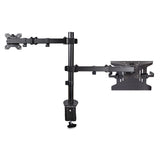 StarTech.com Monitor Arm with VESA Laptop Tray, For a Laptop (4.5kg/9.9lb) and a Single Display up to 32" (17.6lb/8kg), Black, Vented Tray, Adjustable Laptop Arm Mount, C-clamp/Grommet Mount