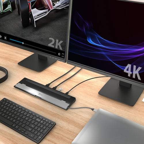 j5create JCD542-N USB-C® Dual HDMI™ Docking Station, includes 2x HDMI ports and 4x USB ports, Grey & Black