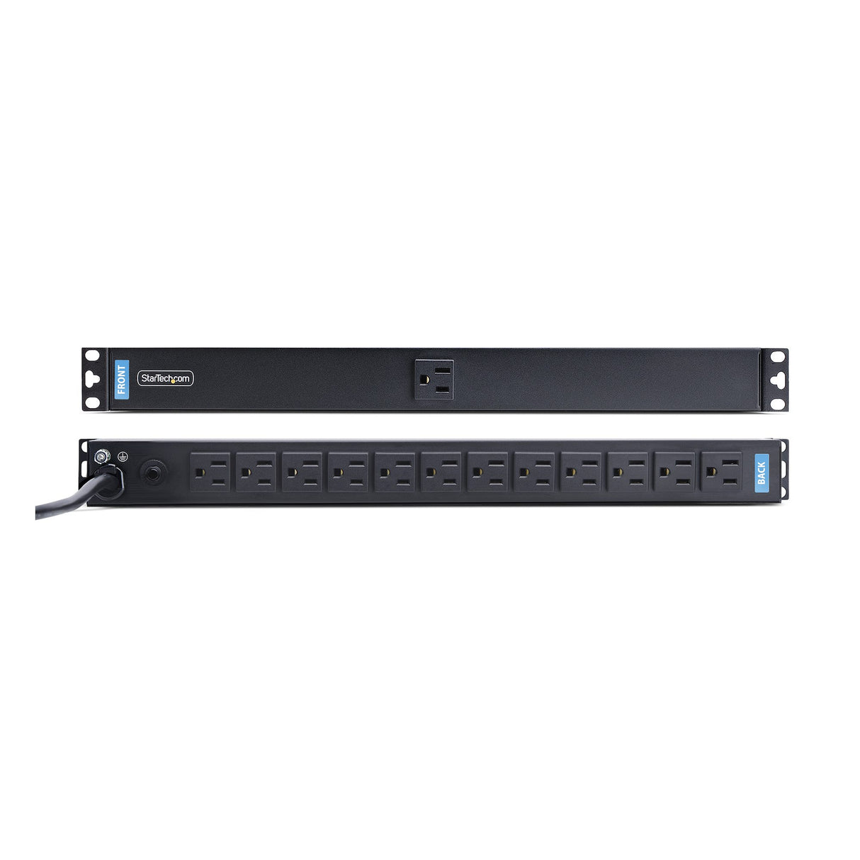 StarTech.com 13-Outlet Rackmount PDU, 1U Server Power Strip with 1x Front and 12x Rear Ports, Mounted Power Distribution Unit for 19-Inch Racks and Cabinets