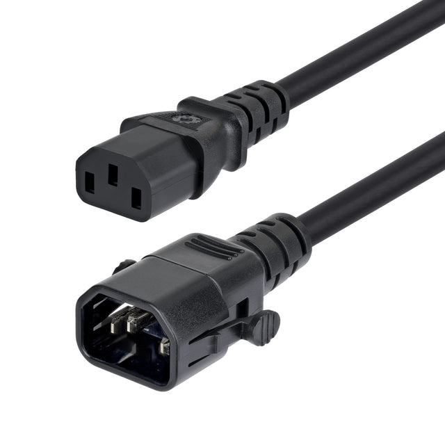 StarTech.com 10ft (3m) Power Extension Cord, Locking C14 to C13, PDU Power Cord, 10A 250V, 18AWG, AC Power Cable Extension, TAA Compliant, UL Listed